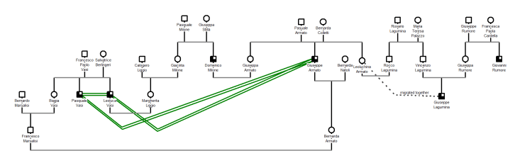 Family tree connecting Morello counterfeiters through marriage