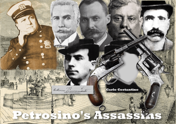 Portraits of Petrosino and the Mafia coalition alleged to have conspired against him.